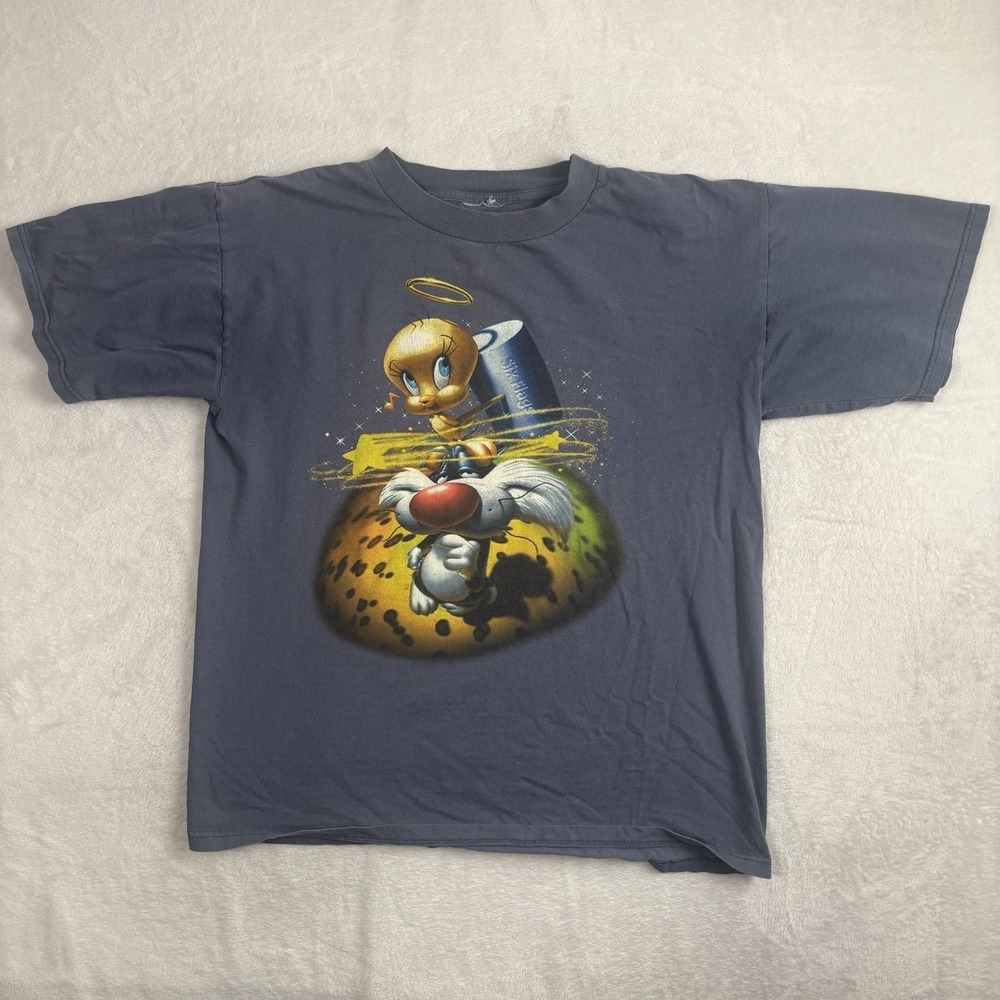 VTG 1999 Six Flags Tweety Bird Sylvester Blue SS Graphic Shirt Men's Medium